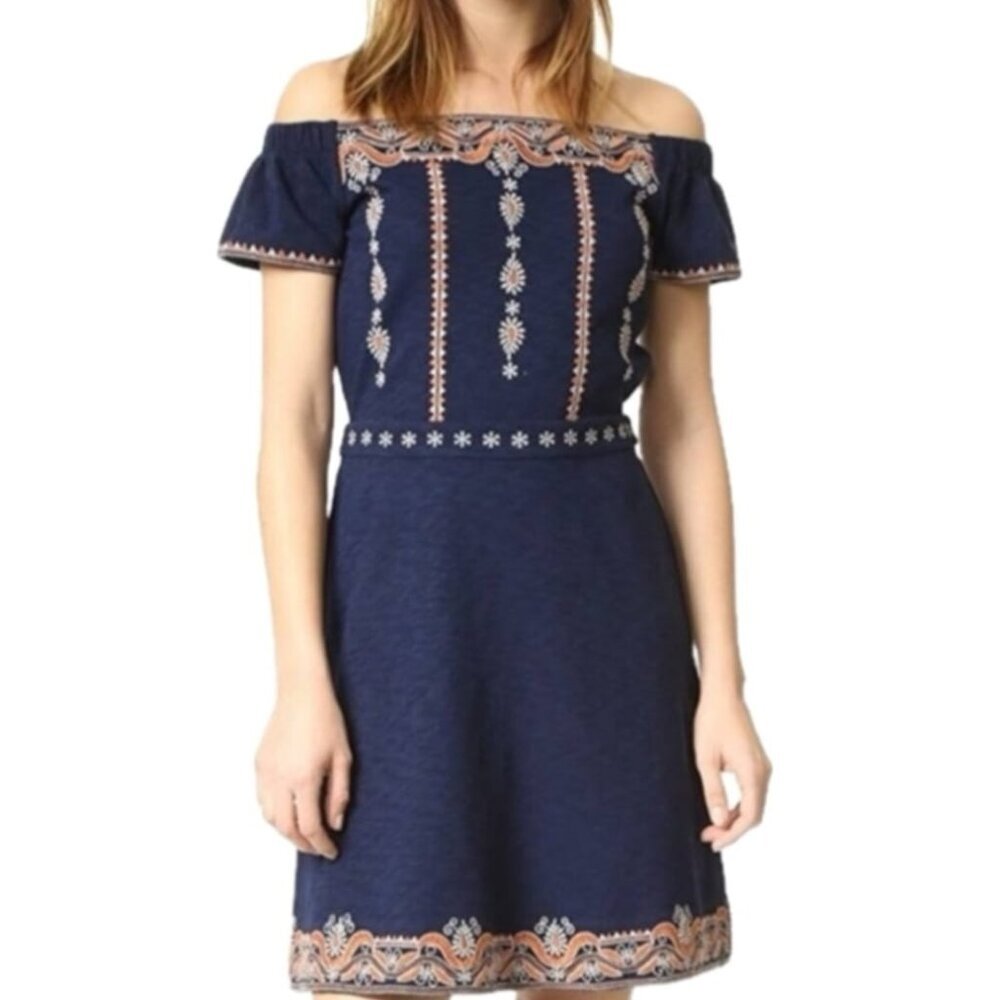 Tory Burch Nell Embroidered Off The Shoulder Dress Size Small